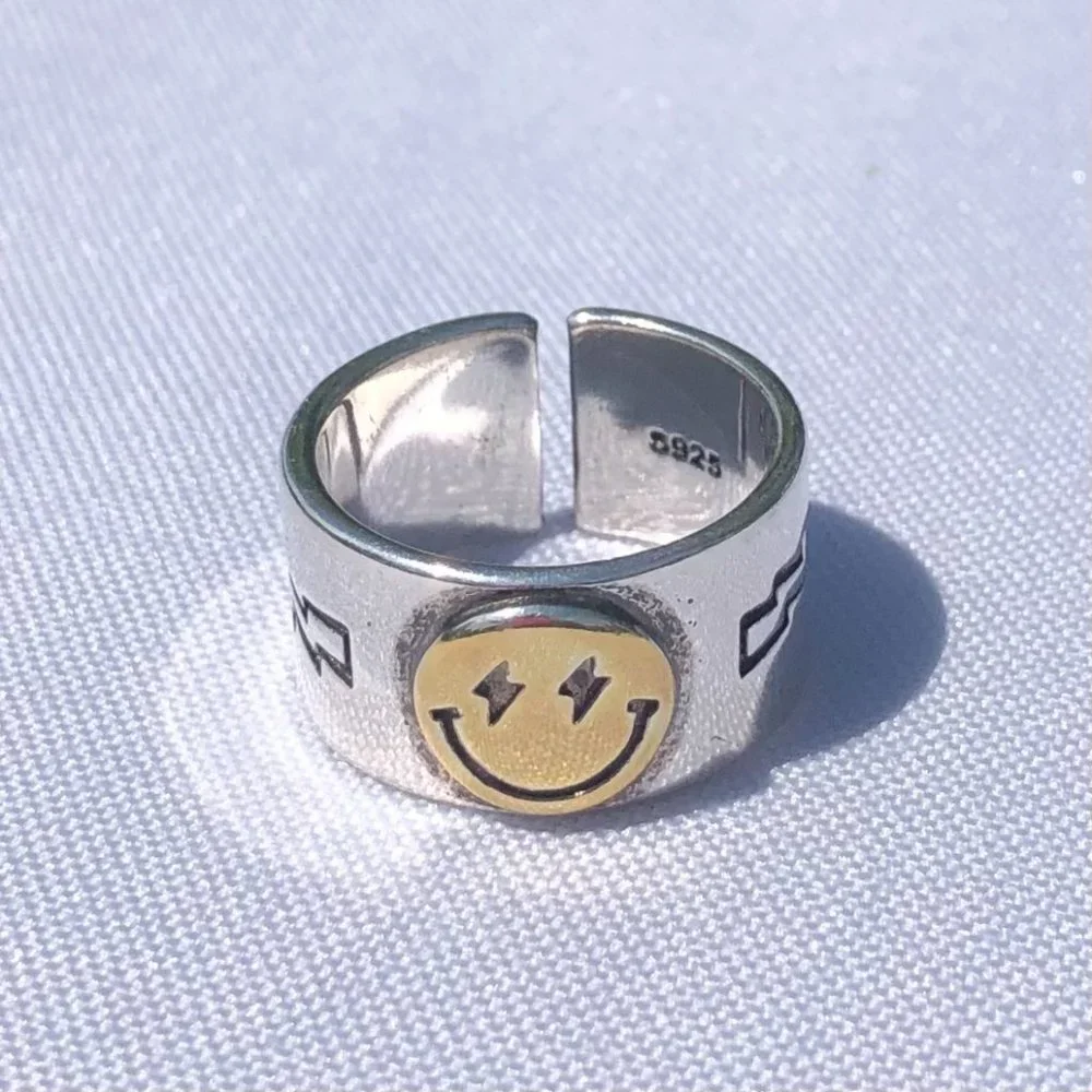Rings for Men, Statement Rings, Smiley Face Ring, Happy Face Ring, Adjustable Ri